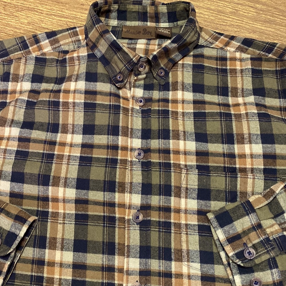 Vintage VTG Marino Bay Plaid Soft Flannel Camp Long Sleeve Button Down Shirt